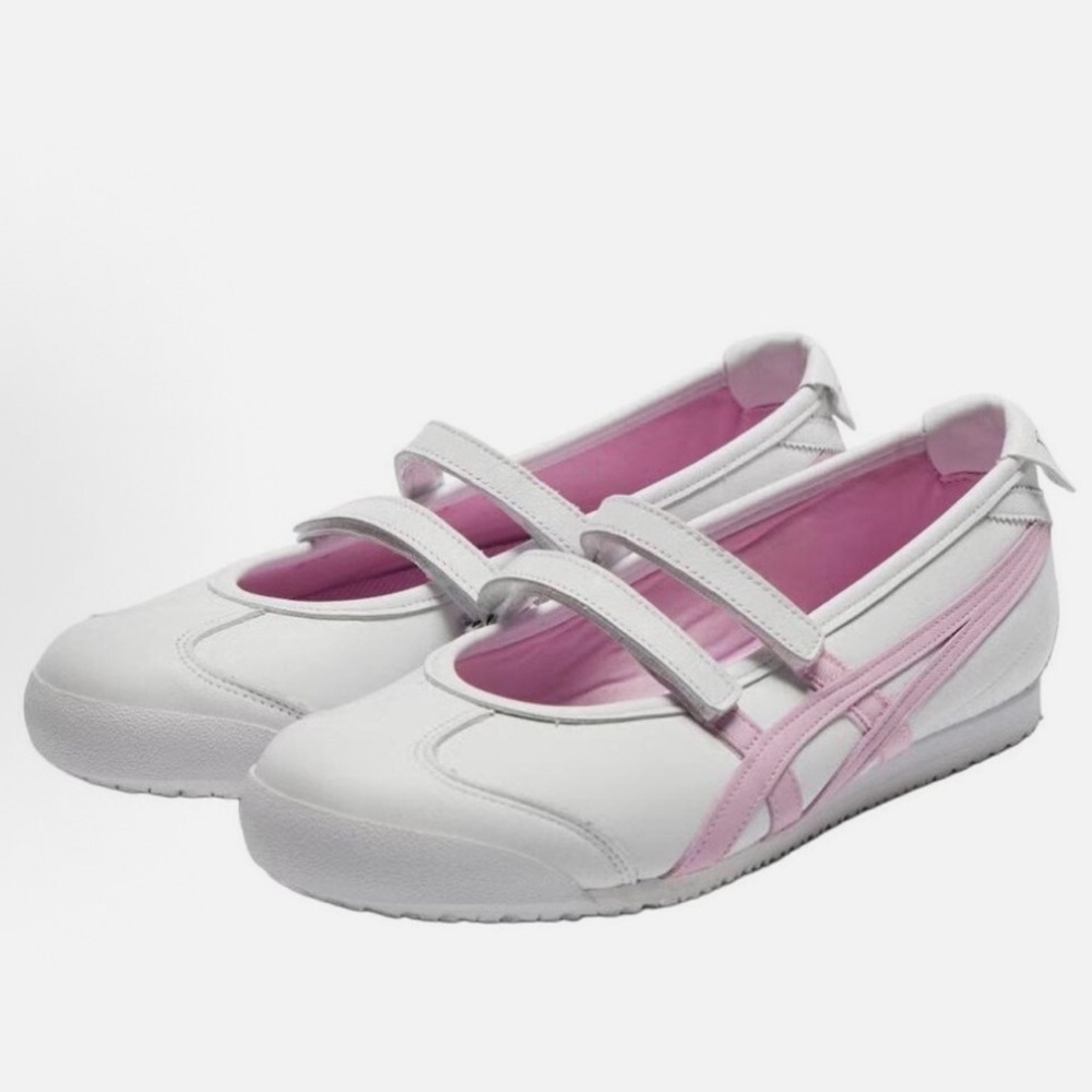 2025 Patou x Onitsuka Tiger Mexico 66 Mary Jane Shoes White/Pink Ballet Flats